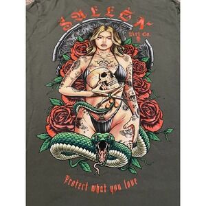 Sullen Art Collective Men XL Olive Green Heartbreaker Tattoo T-Shirt Buckle